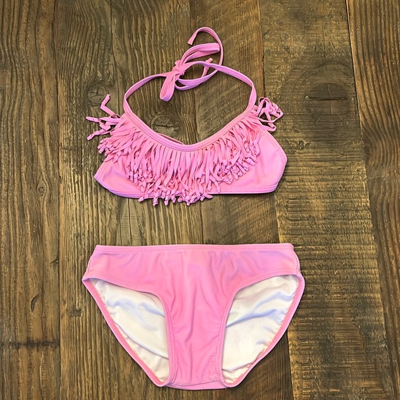 Girls Pink Fringe Bikini Size 7-8 - Picture 1 of 6